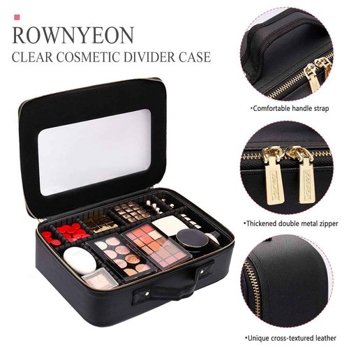 ROWNYEON Large Makeup Train Case Travel Clear Eva Makeup Bag Organizer Visible Waterproof Tpu 16.1" Comestic Bag For Womens