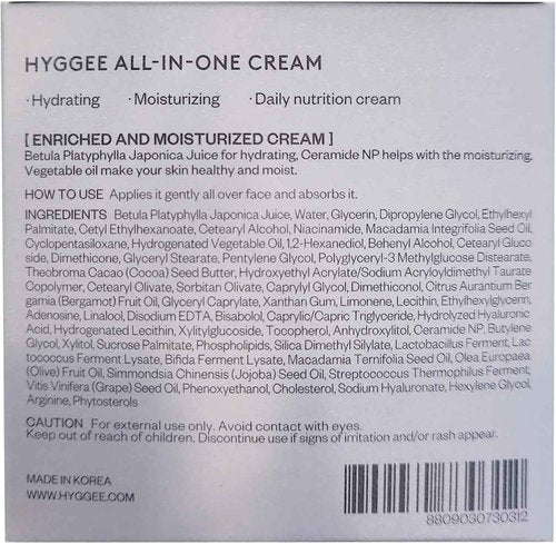 KSBC HYGGEE All in One Cream - High Moisture Barrier Face Moisturizer for Dry Skin - Probiotics & Ceramide - Non Sticky Moisturizing Cream - Skin Irritation Free, 2.7oz.