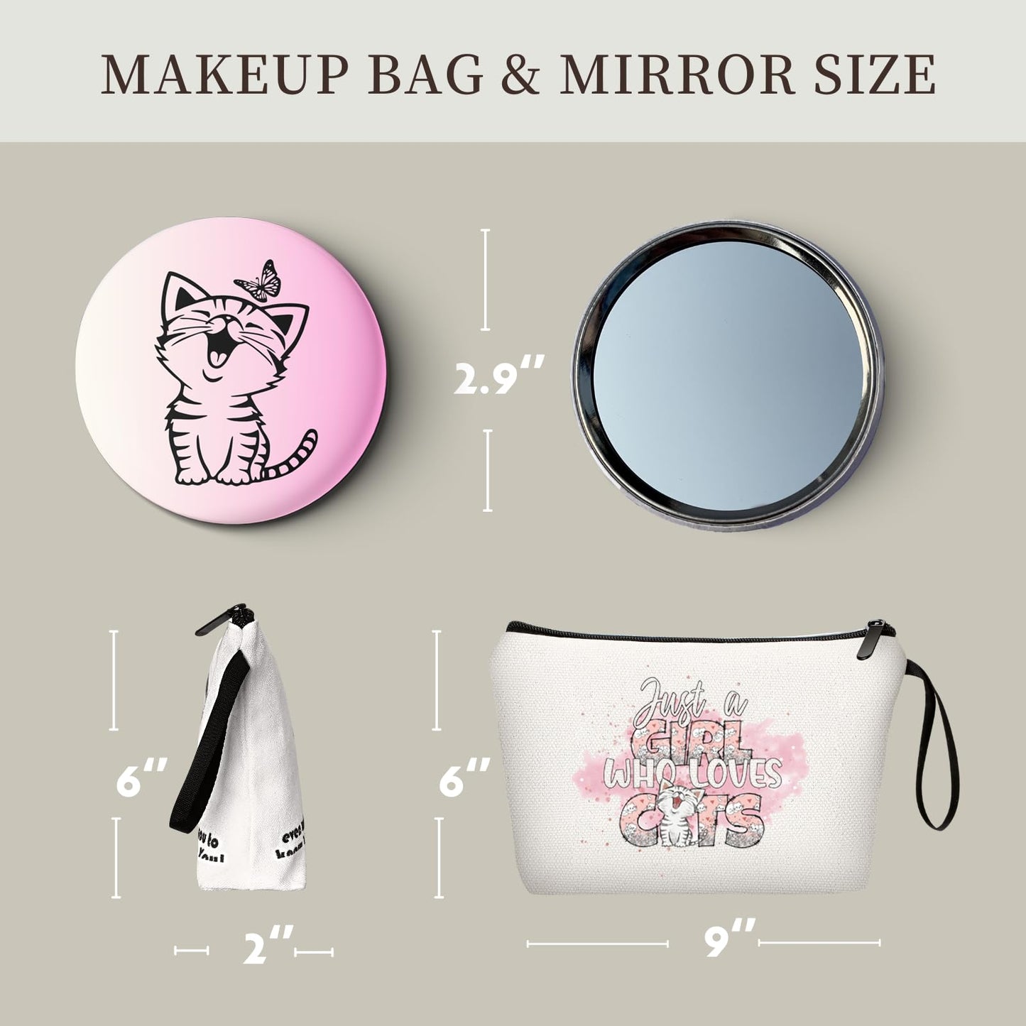 KONSOM Cat Gifts for Cat Lovers,Cat Lover Gifts for Women,Cat Mom Gifts,Cat Lovers Gifts,Cosmetic Bag with Mirror,Cat Gifts,Cat Lady Gifts,Cat Novelty Gifts,Animal Lovers Gifts,Womens Birthday Gifts