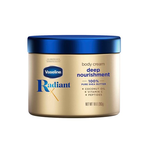 Vaseline Illuminate Me Body Butter Whipped Body Butter Created & Radiant X Deep Nourishment Body Cream 100% Pure Shea Butter, Coconut Oil, Vitamin C, & Peptides 10 oz