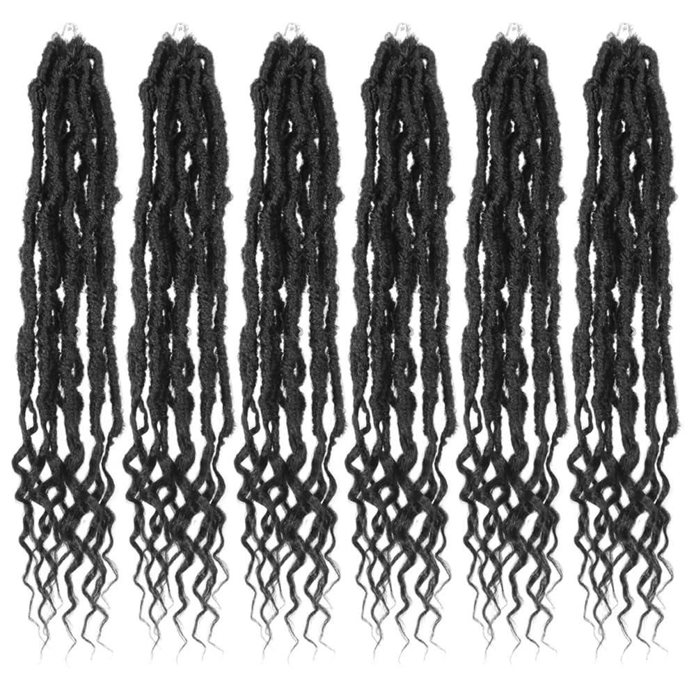 NISEYO NU Soft Locs With Curly Ends 18 Inch 6 Packs, Long Goddess Faux Locs Crochet Hair, 2#(Off Black)