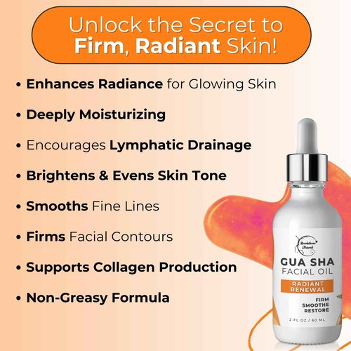 Brookethorne Naturals Gua Sha Oil for Face | Radiant Renewal Facial Oil for Gua Sha Massage & Dermaplaning | 100% Natural Hydrating Face Oil with Jojoba, Rosehip, Argan Oil & AHAs to Firm & Restore