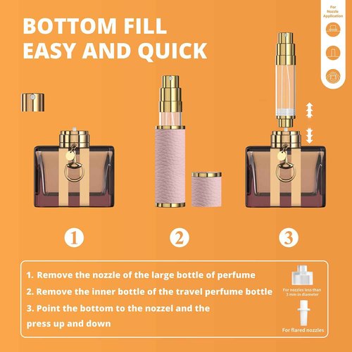 5ml Travel Perfume Atomizer Refillable, Mini Portable Genuine Leather Cologne Sprayer, Pocket Size Empty Fragrance Spray Bottle - Gift for Women Men (Pink)