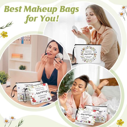 Reginary 5 Pcs Christmas Inspirational Makeup Bags for Women Bulk Motivational Flower Canvas Cosmetic Bag with Zipper Gifts Thank You Gift for Staff Employee Coworker Party Gifts, 9 x 6.7 in