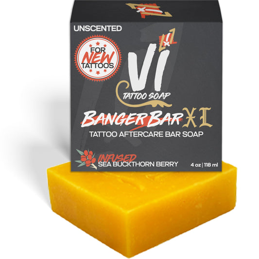 Banger Bar XL Tattoo Cleansing Soap Sea Buckthorn Berry Gentle Formula For New Tattoo Care & Healing Unscented All Natural Tattoo Aftercare For All Skin Types 4oz