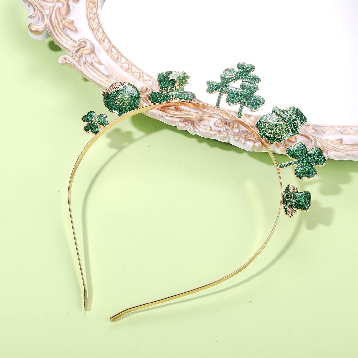 St.Patricks Day Headband Green Lucky Charm Hairband for Irish Parade Hair Hoop Accessories