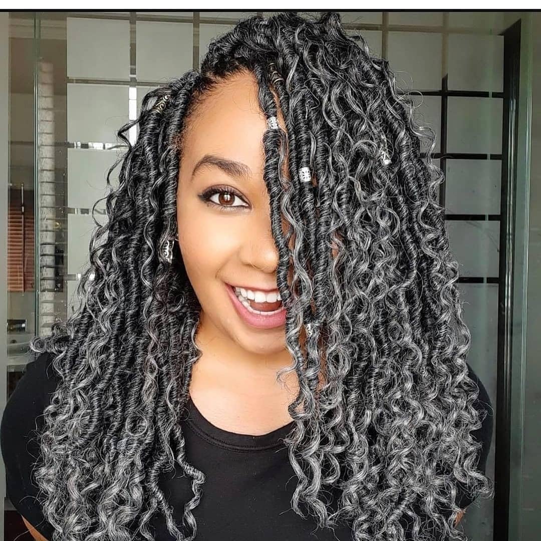 Goddess Locs Crochet Hair 22Inch Pre Looped Faux Locs Crochet Hair with Curly Ends 8Packs Bohemian Crochet Braids Hair for Black Women TGrey