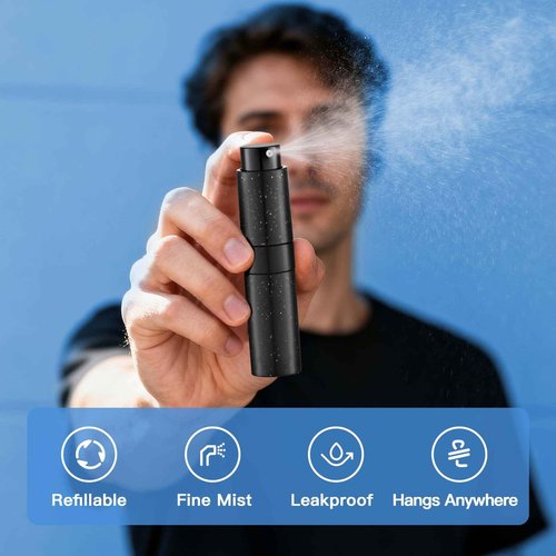Lulupack Travel Perfume Bottle Refillable - Keychain Cologne Spray Atomizer Mini - Small Travel Size Sprayer Empty Refill Sample Container - Portable Fragrance Decant Dispenser for Men 8ml Black