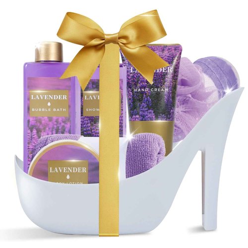 Christmas Gifts For Women, Spa Gift Basket for Women– 9 Piece Set of Lavender Home Spa Set, Bath Gift Set, with Shower Gel, Shea Butter and Body Lotion, Anniversary Basket Gifts for Mom, Wife