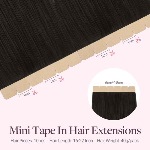GOO GOO Tape in Hair Extensions Human Hair, 2 Dark Brown, 16inch 40g 10pcs, Mini Tape Cut to Fit，Skin Weft Seamless Invisible, Remy Human Hair