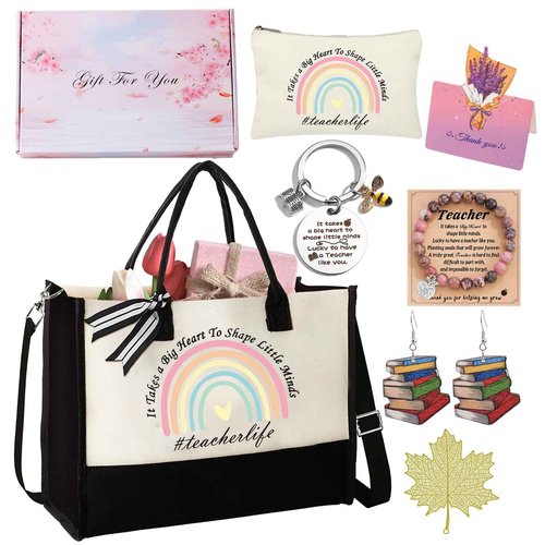 Teacher Appreciation Gifts Tote Bag Set Appreciation Retirement Gift with Makeup Bag, Shoulder Strap and Gifting Box Ideal Thank You Merch for Women Educators