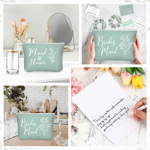 Irenare 36 Pcs Bridesmaid Proposal Gifts Set of 6 Will You Be My Bridesmaid 16 oz Glass Cup Brides Maid Cosmetic Bags Cards Bracelets Bridal Shower Favor Wedding Supplies Bachelorette Party(Green)