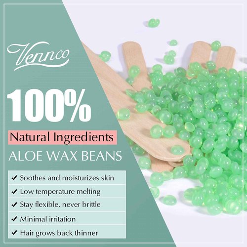 VENNCO 2.5lb Aloe Wax Beads - Hard Wax Beans for Coarse Hair Removal, Gentle Large Refill for Wax Warmer Kit, At-Home & Professional Smooth Waxing for Sensitive Skin Brazilian Bikini Face Eyebrow Leg