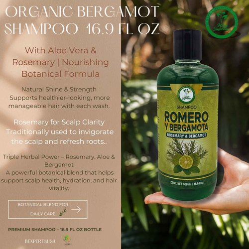 Romero, Sábila & Bergamota Shampoo (Rosemary, Aloe Vera & Bergamot) – 16.9 fl oz – Nourishing Hair Care – Natural Shine & Strength – Healthy, Beautiful Hair – Sulfate-Free (Pack of 2)