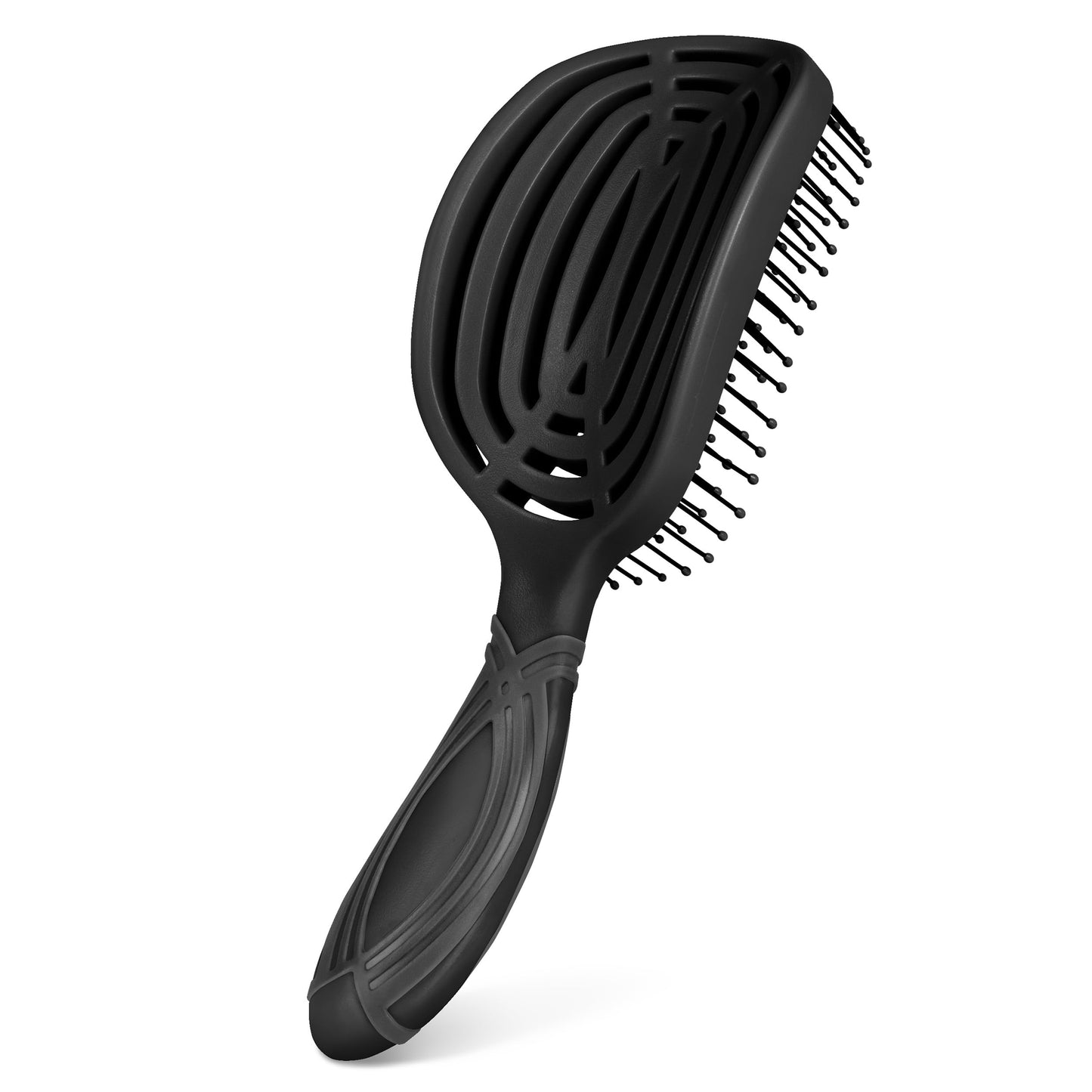 NuWay 4HAIR® DoubleC PRO® U.S. Patented Double Curved Detangling Brush is Hair Dryer Safe (Iron Black)