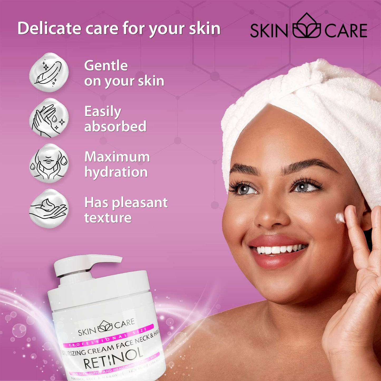 Skin Care Retinol 3-in-1 Moisturizer Face Cream, Neck and Hands - Treatment for Crepey Texture, Wrinkles and Sagging - Daily Lotion for All Skin Types - 16.9 fl. oz.