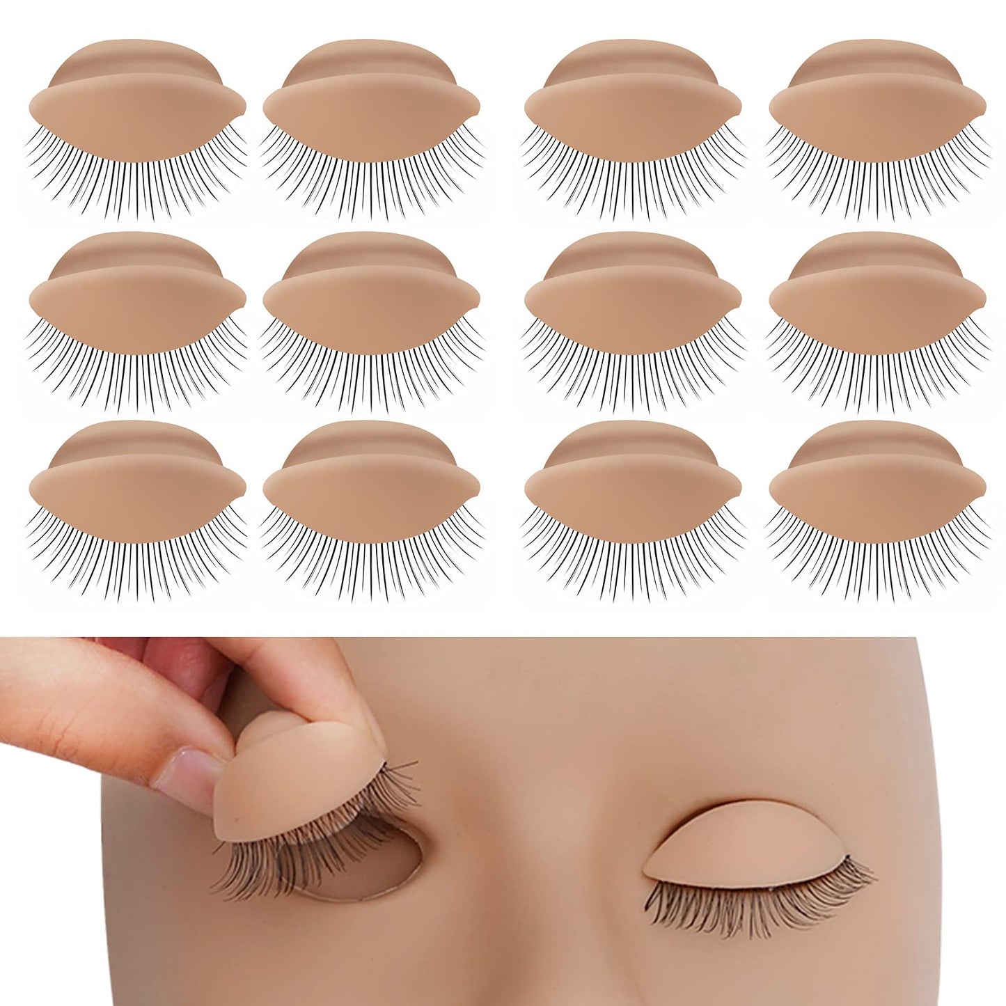 MAIZOA 6 pairs of replaceable eyelids (2 boxes), MAIZOA Eyelash Replacement Eyelids,used for eyelash training and practice makeup eyelash extension (Wheat color)