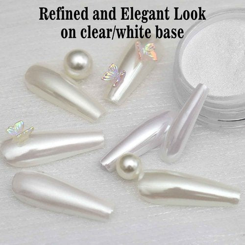 Allstarry Pearl Chrome Nail Powder, Iridescent Aurora White Chrome Nail Powder Metallic Mirror Effect White Glitter Clear Nail Chrome Powder for Nails Pearls Nail Accessories for Nail Art Salon DIY