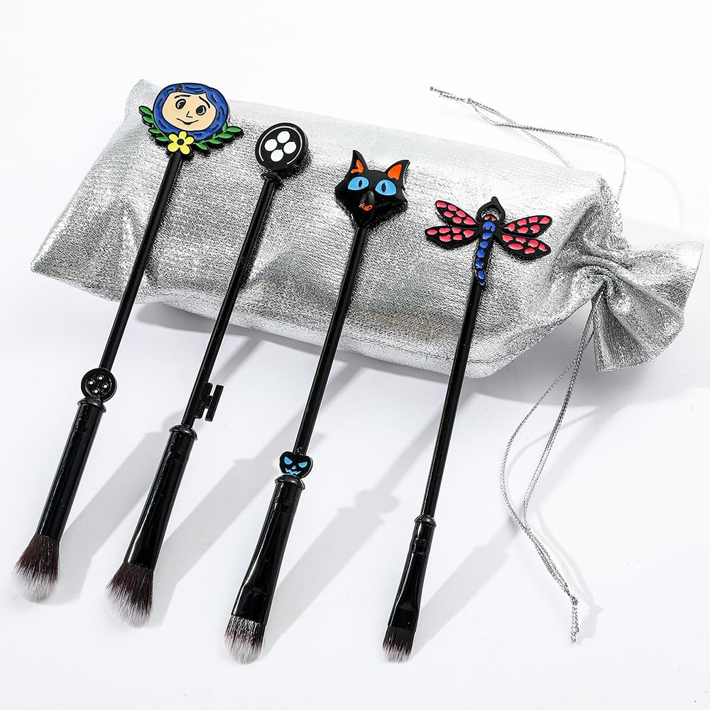 Halloween Coraline Makeup Brushes Bracelet Set Jewelry Punk Horror Movie Derivative Makeup Tools Jewelry Accessories Gifts for Women Girls Kitty The Dragonfly Key Pattern