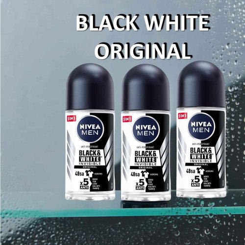 Nivea BLACK WHITE ORIGINAL, ROLL-ON – FREE ALCOHOL, ANTIPERSPIRANT DEODORANT, 48 HOURS PROTECTION, 1.7 OZ (Pack of 6), 50.0 milliliters