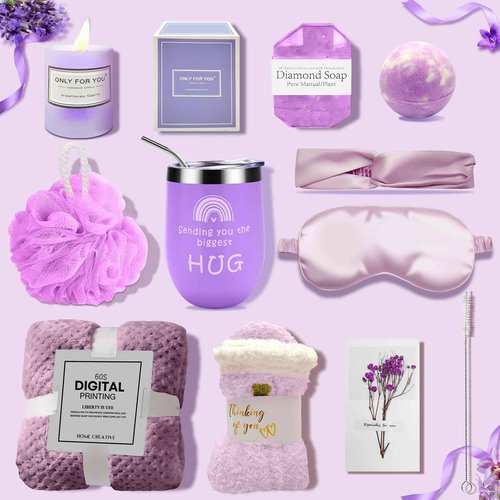 Birthday Gifts for Women - Self Care Gifts, Get Well Soon Gifts for Women, Unique Relaxing Spa Gifts Basket with Flannel Blanket, Tumbler, Socks, Soap & Candle, for Grandma Sister Mom, Wife, Her