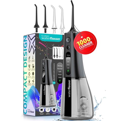 G.CATACC Kids Water Flosser for Teeth Gums Brace Cleaning, 4 Tips 300 ml Cordless Portable Oral Irrigator Rechargeable Water Picks for Dental Flossing