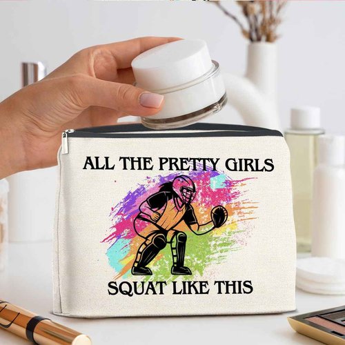 UPNEGE Softball Catcher Makeup Bag - Gifts for Girls and Women - All the Pretty Girls Squat Like This - Cosmetic Zipper Pouch