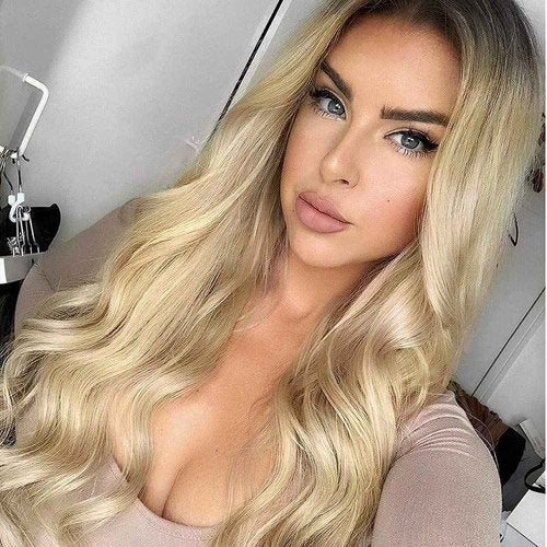 xiweiya Long Ombre Blonde Lace Front Wig with Dark Roots 2 Tones Mixed Blonde Body Wave 13x3 Lace Front Wigs Side Part Heat Resistant Fiber Wig Hair Replacement for women 24inch