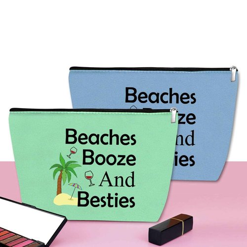 2Pcs Beach Gifts for Women Makeup Bag Beach Lover Gifts Funny Vacation Gift Cosmetic Bag Beach Themed Gift for Girl Bestie Birthday Christmas Graduation Gift for Beach Lover Travel Pouch (Blue,Green)
