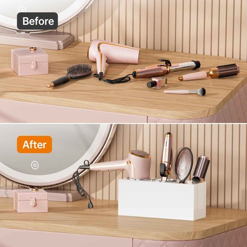 YUNEASELF Hair Tool Organizer Acrylic: Hair Dryer Holder Wall Mount - Blow Dryer Holder Cabinet Door - Bathroom Countertop Organizer for Curling iron Hot Styling Tools Flat Iron - White