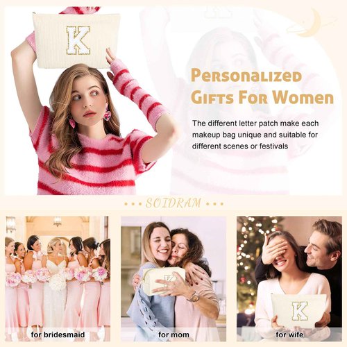 SOIDRAM 2PCS Personalized Makeup Bag - Mothers Day & Birthday Gifts for Her Mom, Girlfriend, Wife, Teacher