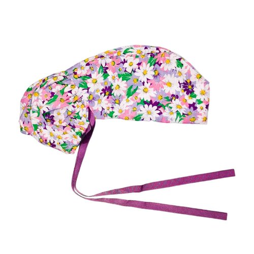 Scrub Cap with Buttons - Cotton Cap with Sweatband, Adjustable Ponytail Working Cap, Tie Back Hats for Women (Chrysanthemum)