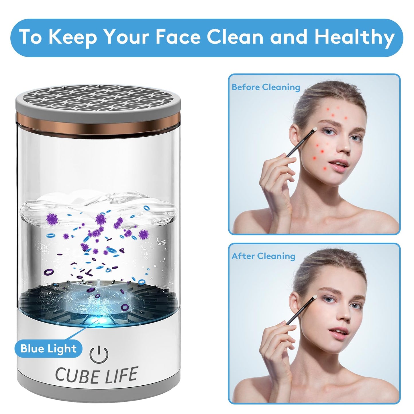 CUBE LIFE Electric Makeup Brush Cleaner, Fast Makeup Brush Cleaner Machine with Makeup Brush Cleaning Mat, Beauty Blender Cleaners for All Size Makeup Brush, Great Gift for Like Makeup Friends