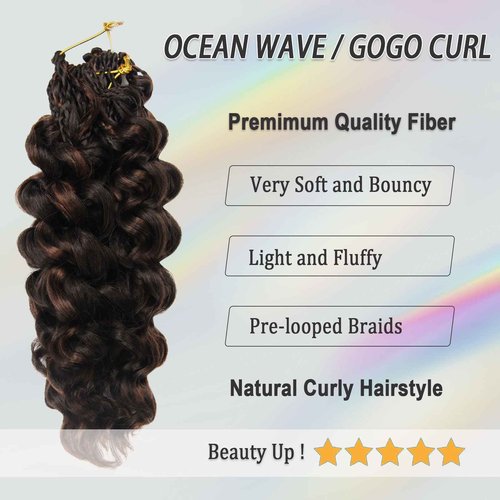 Short Crochet Hair Curly Highlight 4/30 Brown GoGo Curl Crochet Hair for Black Women Ocean Deep Water Wave Beach Curl Crochet Braids Soft Like Human Hair 7 Pack Natural Look Hair Extensions 12 Inch