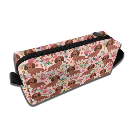 MOLIAN Dachshunds Floral Dogs Makeup Bag For Women, Portable Cosmetic Bag Zipper Pouch Travel Toiletry Organizer Bag