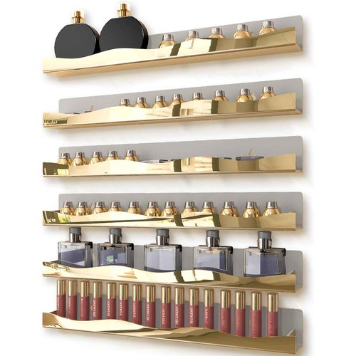YMVV Mirror Gold Acrylic Nail Polish Rack, 15 Inch Wall Mounted Shelf Nail Polish Shelf, Sunglasses Essential Oil Storage Display Rack 6 Pack