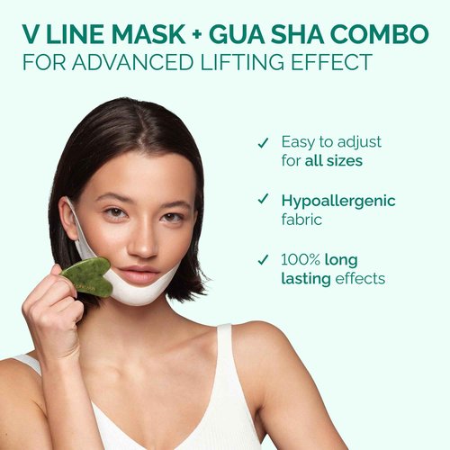 PLANTIFIQUE V-Line Collagen Mask for face 10 PCS Chin Strap for Double Chin Women & Men and Gold Under Eye Patches for Puffy Eyes and Dark Circles 20 Pairs Under Eye Masks for Dark Circles