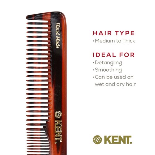 Kent 5T 6.6 Inch Double Tooth Hair Dressing Comb, Wide and Fine Tooth Beard, Mustache and Hair Grooming Comb for Men, Women and Kids - Made in England