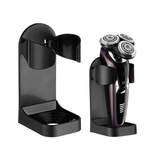 kwmobile Electric Razor Holder - Wall Mounted Shaver Stand for Bathroom - Self Adhesive Storage Mount Made of ABS Plastic - Black