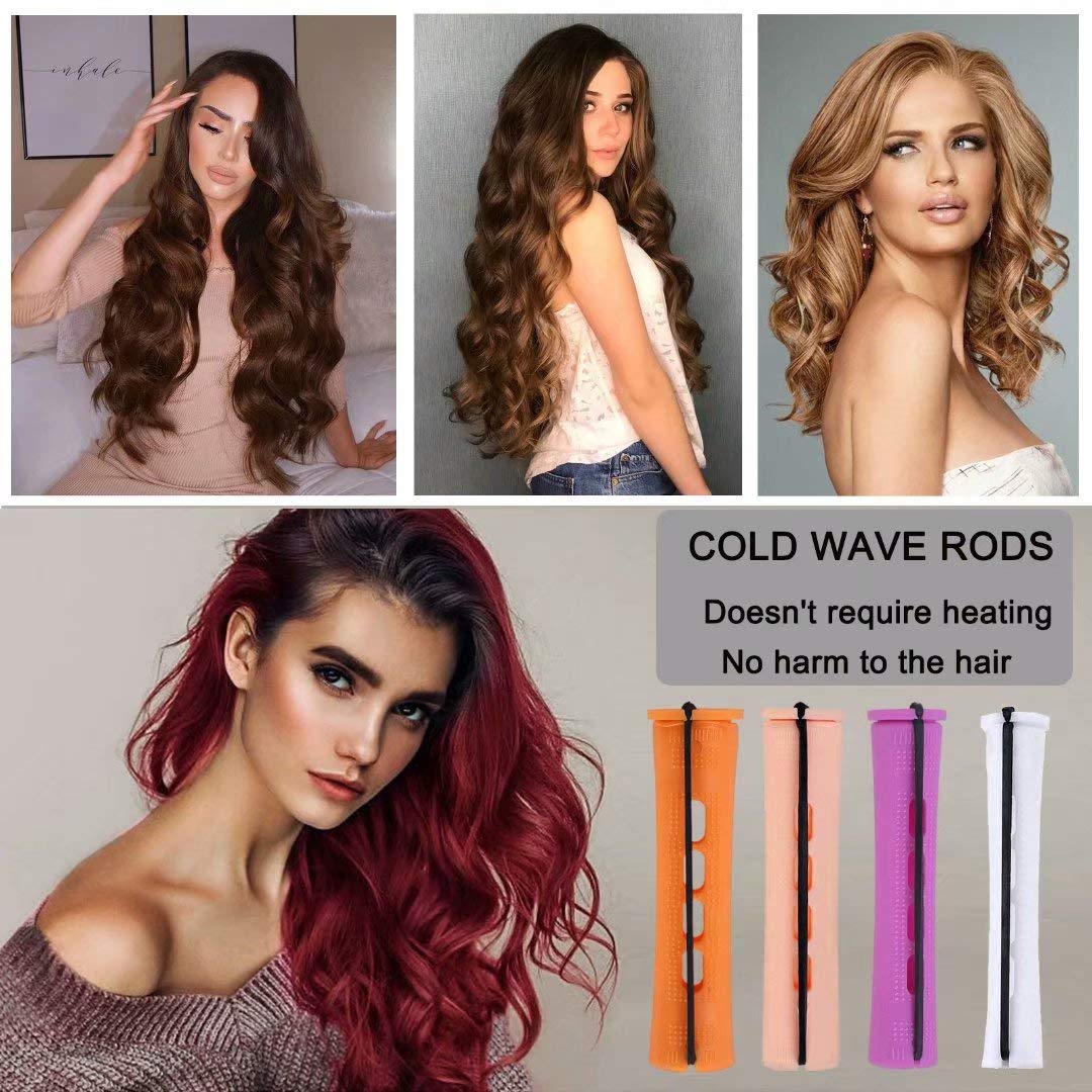 40pcs Perm Rods Set for Natural Hair 4 Sizes Cold Wave Rods Hair Rollers for Women Hair Curling Rods for Long Medium Small Hair Curler Styling DIY Hairdressing Tools（Orange+Beige+Purple+white）