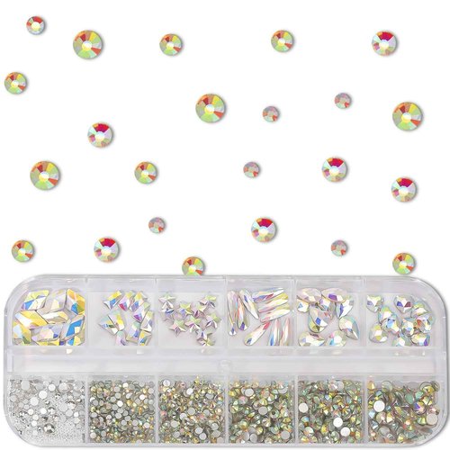 DZHILHMX Nail Rhinestones - 3D Multi Shape Size, AB Crystals, Beads, Flat Back, Gems Rhinestones, for Nail Art and DIY Decor