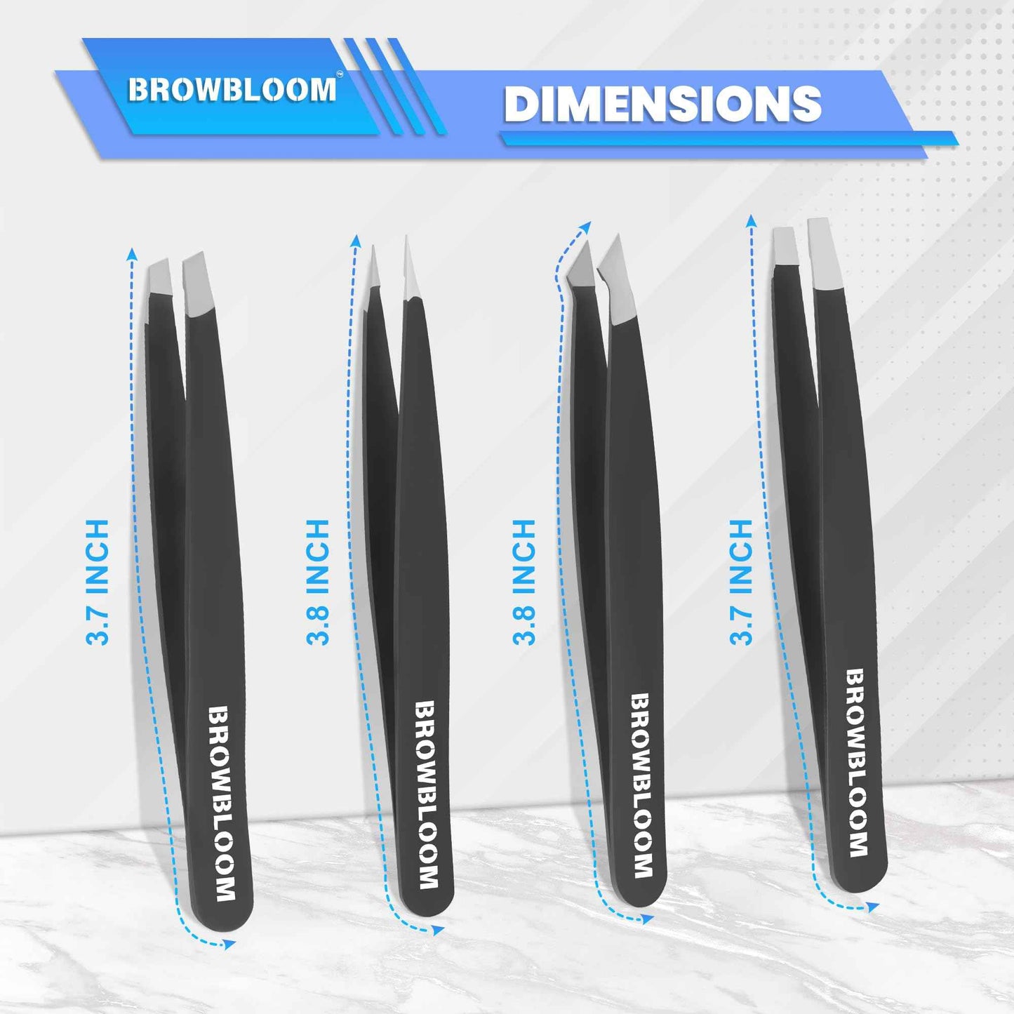 BROWBLOOM 4Piece Set of Professional Tweezers for Women Facial Hair, Black Stainless Steel Precision Tweezer for Ingrown Hair, Eyebrow Tweezers for Men Comes in Carrying Pouch (Black Set)