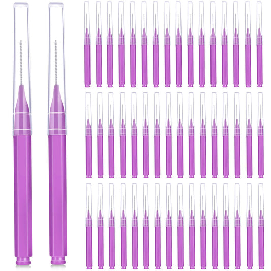 50 Pieces Braces Brush for Cleaner Interdental Brush Toothpick Dental Tooth Flossing Head Oral Dental Hygiene Flosser Toothpick Cleaners Tooth Cleaning Tool (Purple)