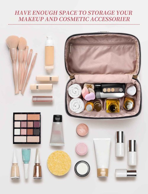BALULHG Portable Capacity Travel Makeup Bag Organizer,Beige Cosmetic Waterproof Bags