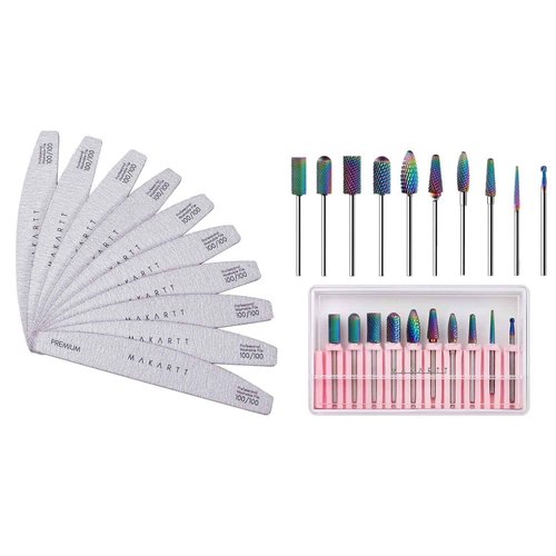 Makartt Nail File Zebra Nail Files 100 100 Grit Bundle with Nail Drill Bits Set, 10Pcs Tungsten Carbide Nail Drill Bits