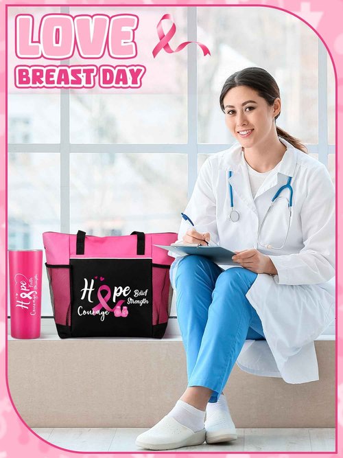 Paterr 2 Pack Breast Cancer Awareness Gifts Chemo Bags and Totes Chemo Care Package for Women Breast Cancer Accessories(Classic Pink,Breast Cancer)