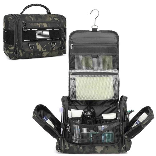 BISKLNDN Toiletry Bag for Men - Tactical Hanging Toiletry Travel Bag Shower Bathroom Organizer for Cosmetics/Shaving/Traveling Toiletries Kit, Portable Case with Handle & Swivel Hook, Black CM