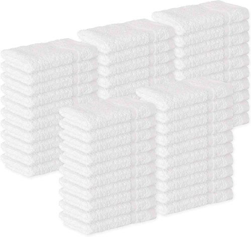 SOFT TEXTILES 24 Pack Cotton Washcloths Set - 100% Ring Spun Cotton, Premium Quality Flannel Face Cloths, Highly Absorbent and Soft Feel Fingertip Towels (White)