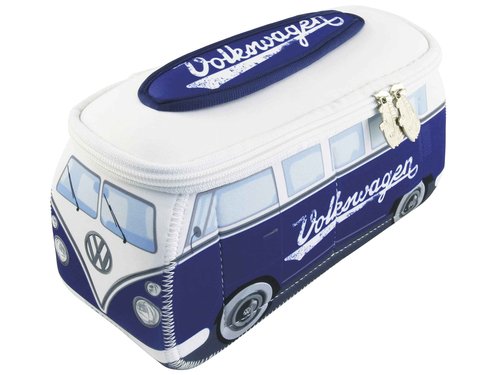 BRISA VW Collection - Volkswagen Neoprene Universal Makeup Cosmetics Toiletry Travel Pharmacy Bag in T1 Bus Design (Blue) (Small (9.1 x 4.3 x 3.1 inches))