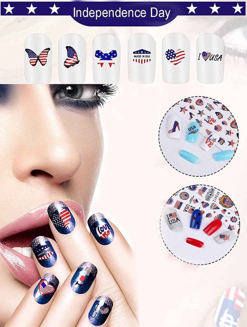 8 Sheets 4th of July Nail Art Stickers Patriotic Designer Nail Decals American Independence Day Nail Stickers I Love America Self-Adhesive Holiday for Women Girls Nail Decoration Suppliers